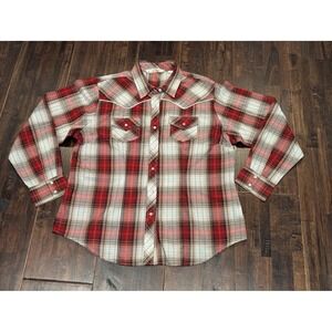Cumberland Outfitters Womens XL Red Plaid Western Pearl Snap Long Sleeve